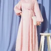 Flower Embroidered Tie Waist Balloon Sleeve Dress Pink - Afbeelding 2