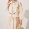 Floral Embroidered Linen Skirt Set Beige - Afbeelding 2