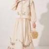 Floral Embroidered Linen Skirt Set Beige - Afbeelding 4