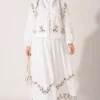 Floral Embroidered Linen Skirt Set White