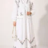 ⁦Floral Embroidered Linen Skirt Set White⁩ - الصورة ⁦3⁩