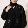 Floral Embroidered Linen Skirt Set Black – Image 2