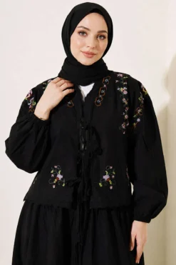 Vista alternativa de Floral Embroidered Linen Skirt Set Black