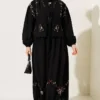 Floral Embroidered Linen Skirt Set Black – Image 3
