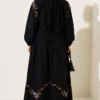 Floral Embroidered Linen Skirt Set Black – Image 4