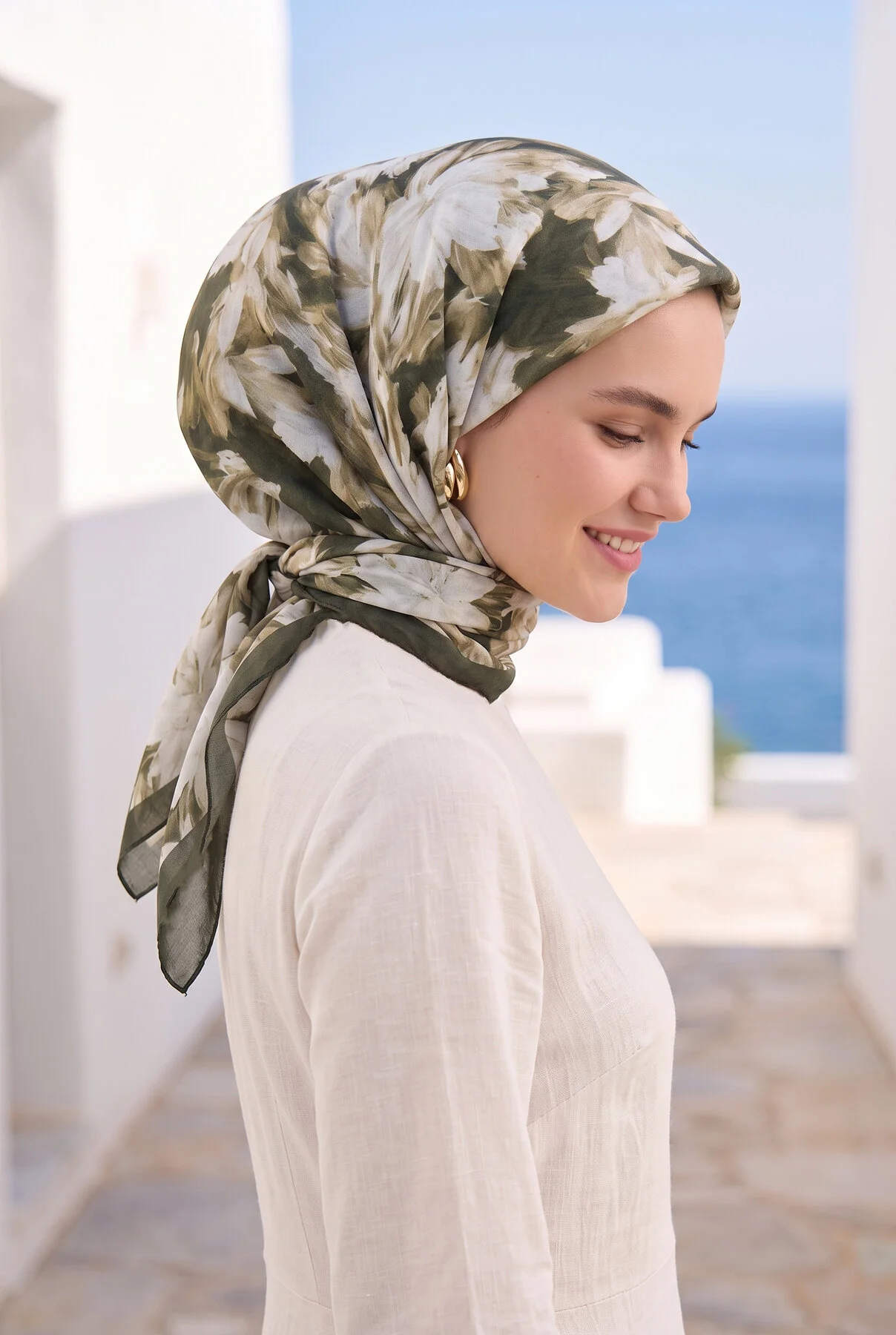Floral Scarf Series Khaki - Image 2