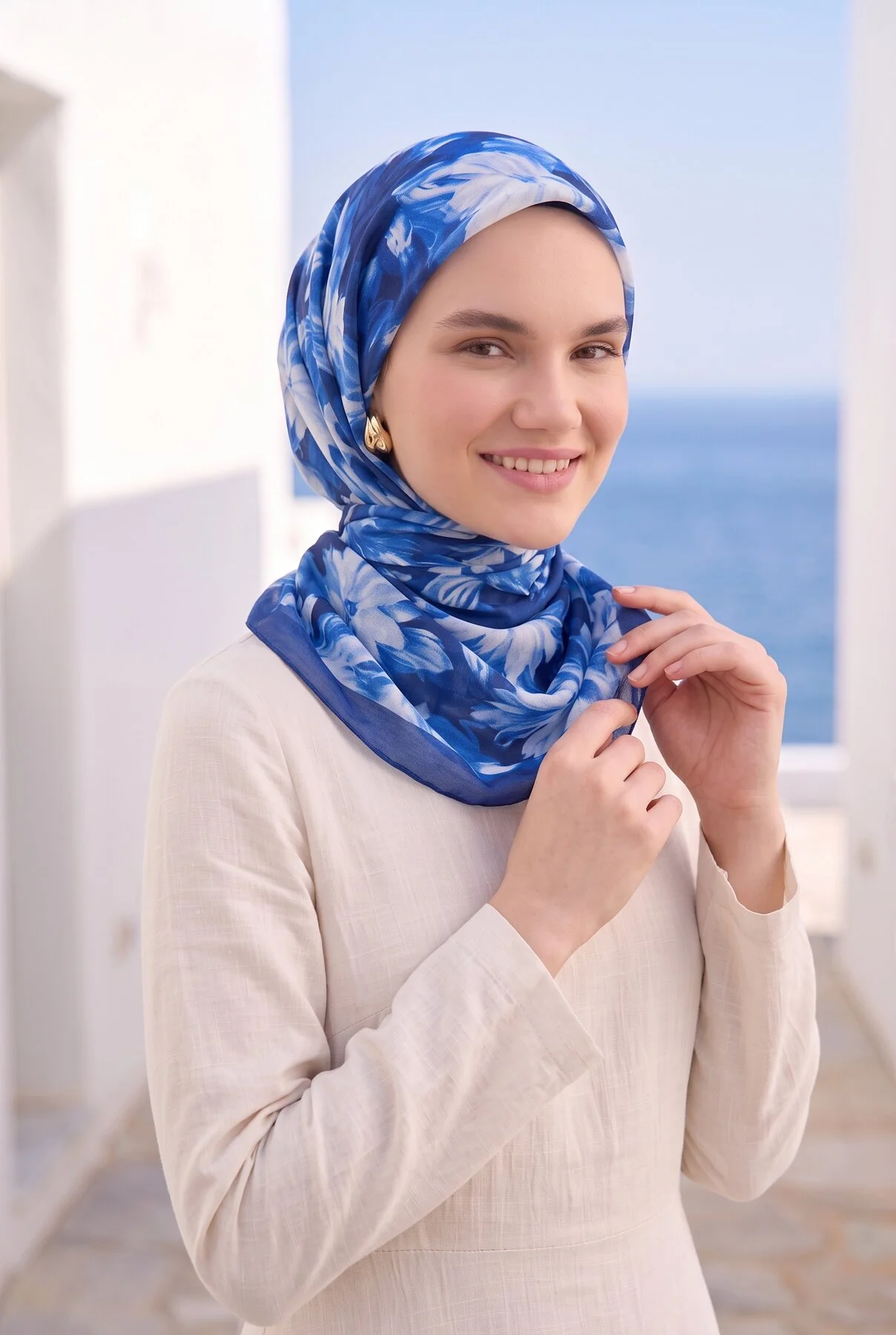 Floral Scarf Series Navy Blue