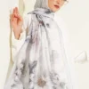 Floral Scarf with Fine Stripe Detail Grey