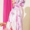 Floral Scarf with Fine Stripe Detail Pink – Image 3