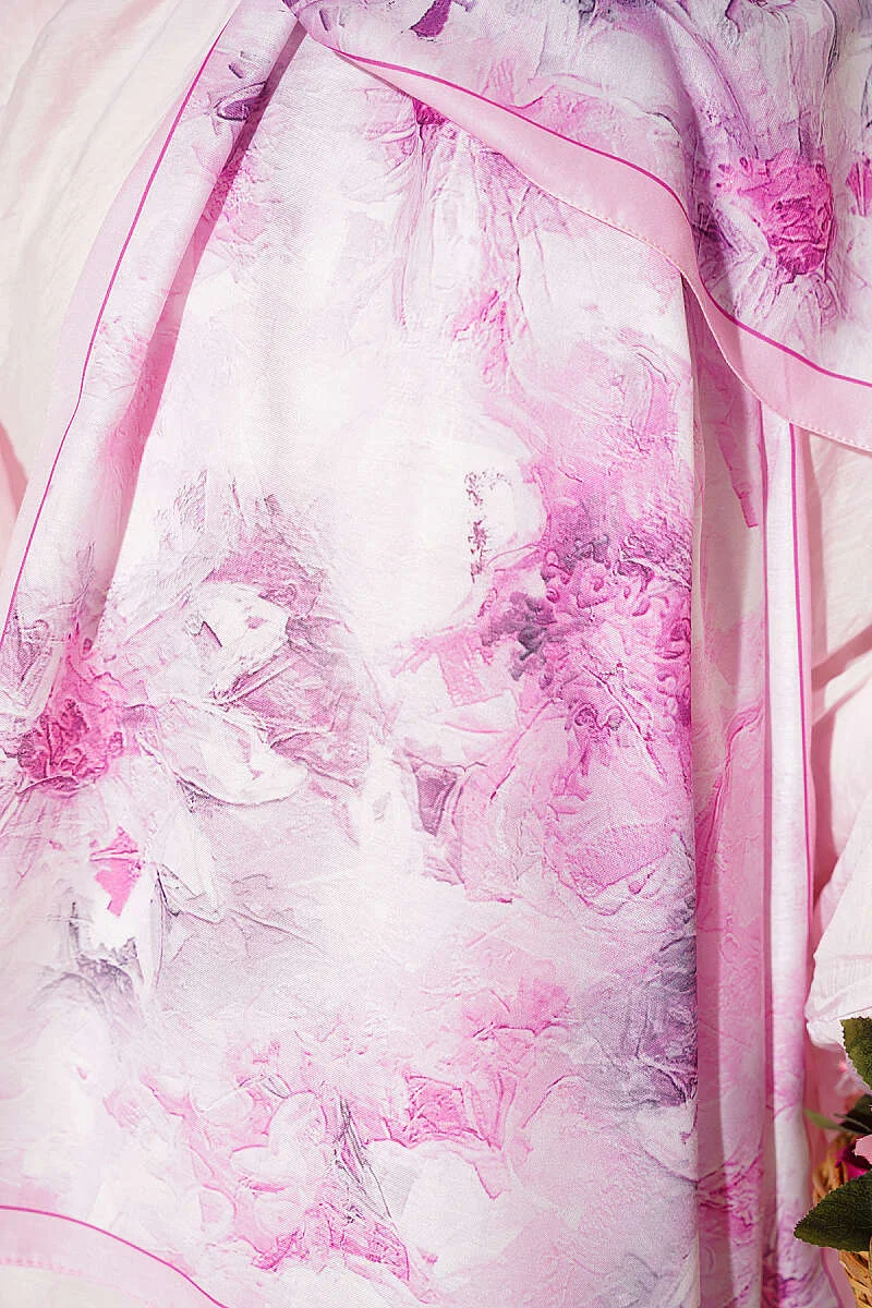 Floral Scarf with Fine Stripe Detail Pink – Image 4