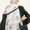 Floral Scarf with Fine Stripe Detail Black