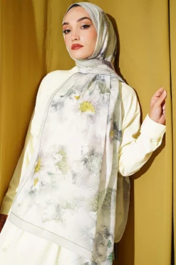 Floral Scarf with Fine Stripe Detail Aqua Green