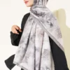 Floral Scarf with Fine Stripe Detail Mink - immagine 2