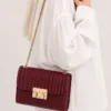 Thin Striped Women's Handbag Burgundy
