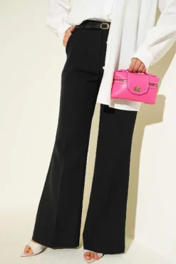 Wide-Leg Palazzo Trousers with Slim Belt Black
