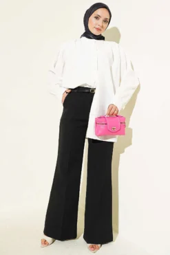 Alternative view of Wide-Leg Palazzo Trousers with Slim Belt Black