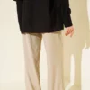 Thin Belted Pleated Fabric Trousers Beige - Image 3
