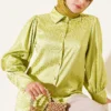 Pearl Button Jacquard Satin Shirt