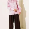 Pearl Button Jacquard Satin Shirt Powder Pink – Image 2