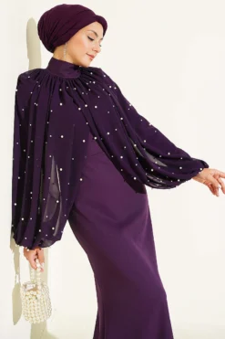Alternative view of Pearl Cape Evening Dress Purple