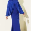 Pearl Cape Evening Dress Saxon Blue