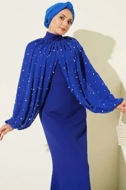 Alternative view of Pearl Cape Evening Dress Saxon Blue