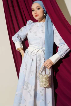 Alternative view of Drawstring Detail Printed Balloon Sleeve Dress Blue