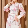 Drawstring Detail Printed Balloon Sleeve Dress Orange - Image 2