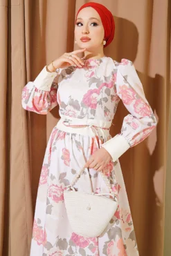 Alternative view of Drawstring Detail Printed Balloon Sleeve Dress Orange