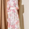 Drawstring Detail Printed Balloon Sleeve Dress Orange - Image 3