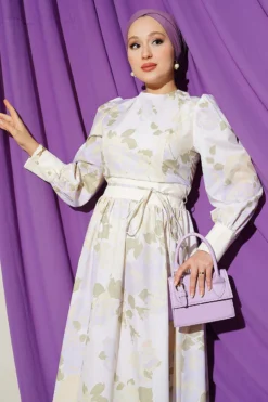 Alternative view of Drawstring Detail Printed Balloon Sleeve Dress Yellow