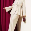 Belted Brit Buttoned Two-Piece Set Stone