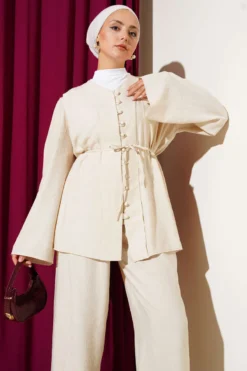 Alternative view of Belted Brit Buttoned Two-Piece Set Stone