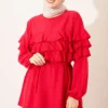 Ruffled Tunic Set with Belt Red – Image 2