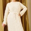 Belted Square Knit Dress Stone - immagine 2