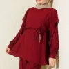 Belted Ruffled Shoulder Two-Piece Set Burgundy - immagine 2