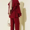 Belted Ruffled Shoulder Two-Piece Set Burgundy - immagine 3