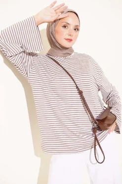 Striped Tunic with Spanish Sleeves Brown