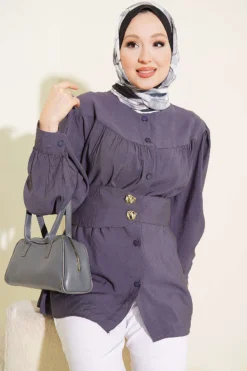 Double Button Belted Shirt Charcoal