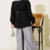 Double Button Belted Shirt Black - immagine 2