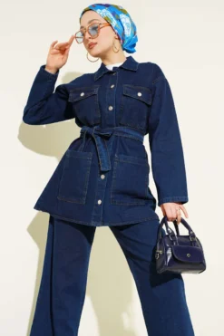 Alternative view of Double-Breasted Pocket Denim Set Navy Blue