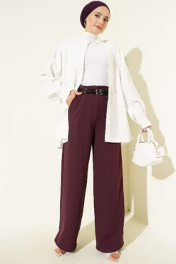 Alternative view of Double Thin Belt Wide Leg Trousers Plum