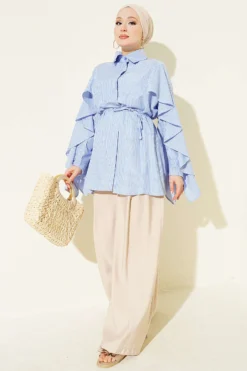Alternative Ansicht von Ruffled Striped Shirt with Double Sleeves Blue