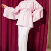 Ruffled Striped Shirt with Double Sleeves Pink - Imagen 2