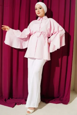 Alternative Ansicht von Ruffled Striped Shirt with Double Sleeves Pink