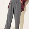 Double Pleated Fabric Trousers Charcoal
