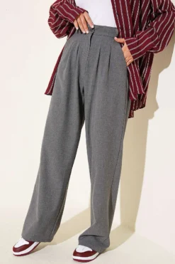 Double Pleated Fabric Trousers Charcoal