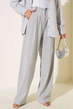 Double Pleated Fabric Trousers Grey