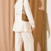 ⁦Two-Piece Set with Double Ruffles and Belt Beige⁩ - الصورة ⁦3⁩