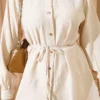 ⁦Two-Piece Set with Double Ruffles and Belt Beige⁩ - الصورة ⁦4⁩